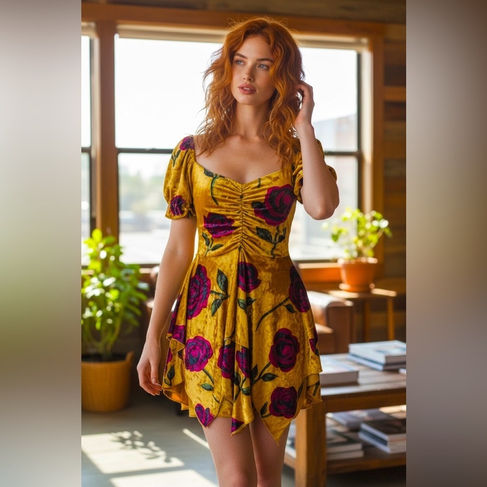 NWT Small Dolls Kill Current Mood Chasin’ Rainbows Mini Dress Floral Vel…